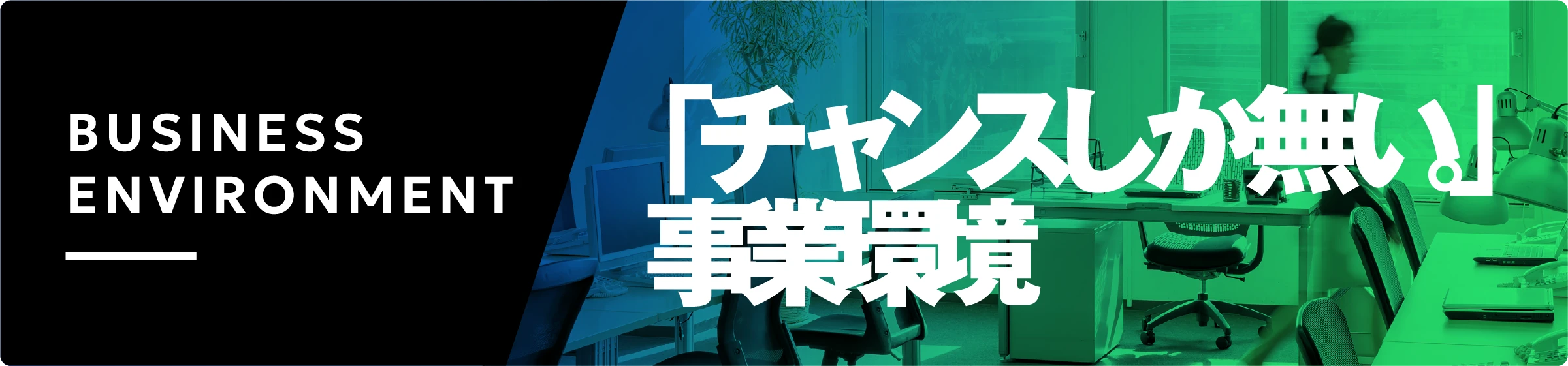 BUSINESS ENVIRONMENT 「チャンスしか無い。」事業環境